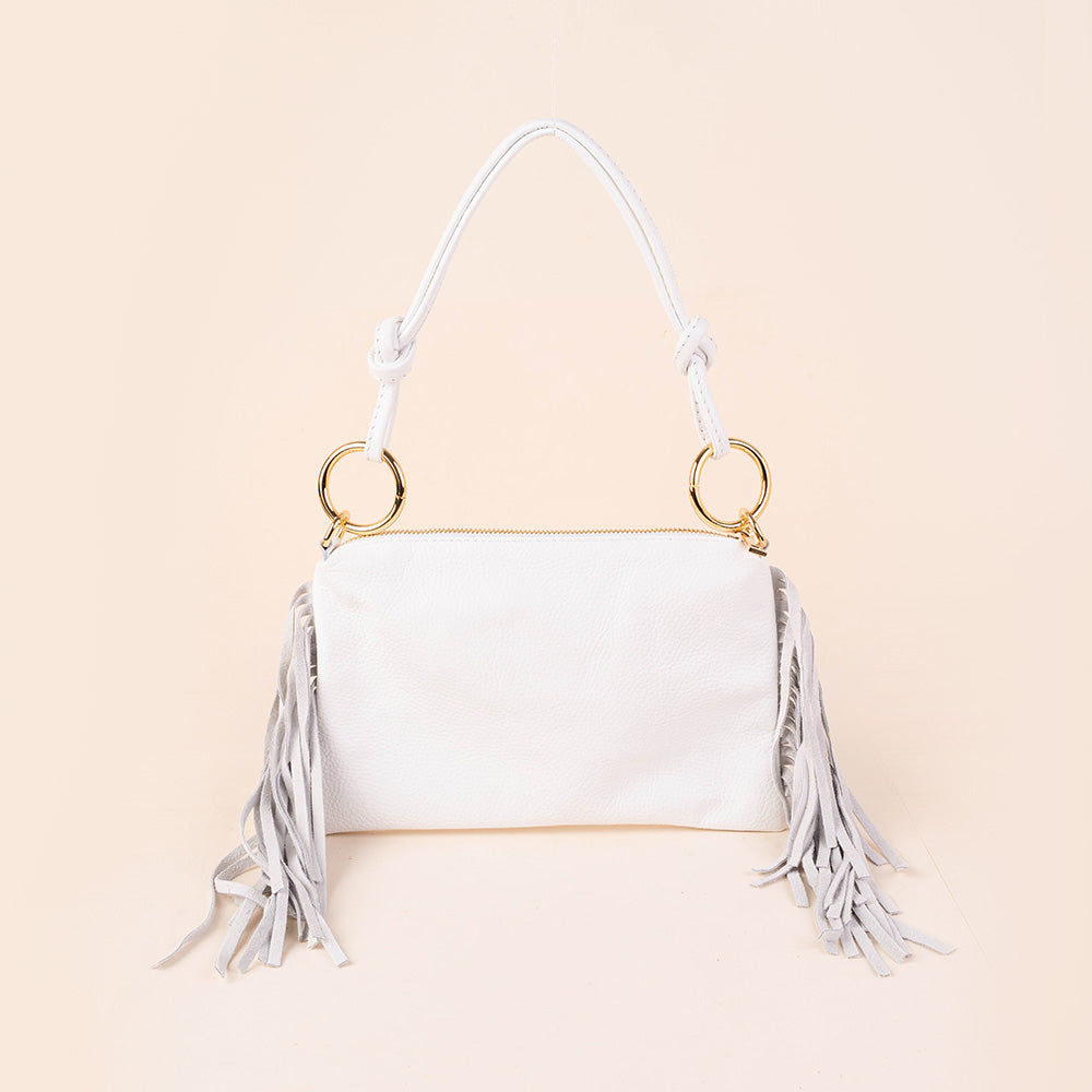 BORSA A SPALLA RETTANGOLARE CON FRANGE AI LATI E TRACOLLA