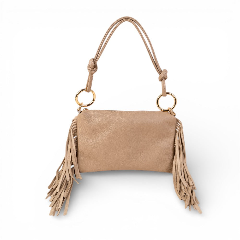 BORSA A SPALLA RETTANGOLARE CON FRANGE AI LATI E TRACOLLA