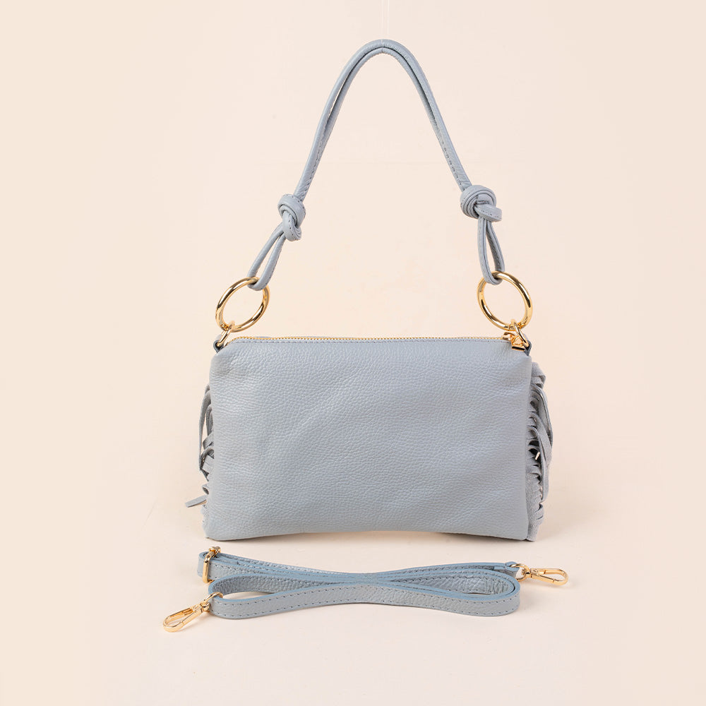 BORSA POCHETTE CON BORCHIE FRANGE LATERALI E TRACOLLA