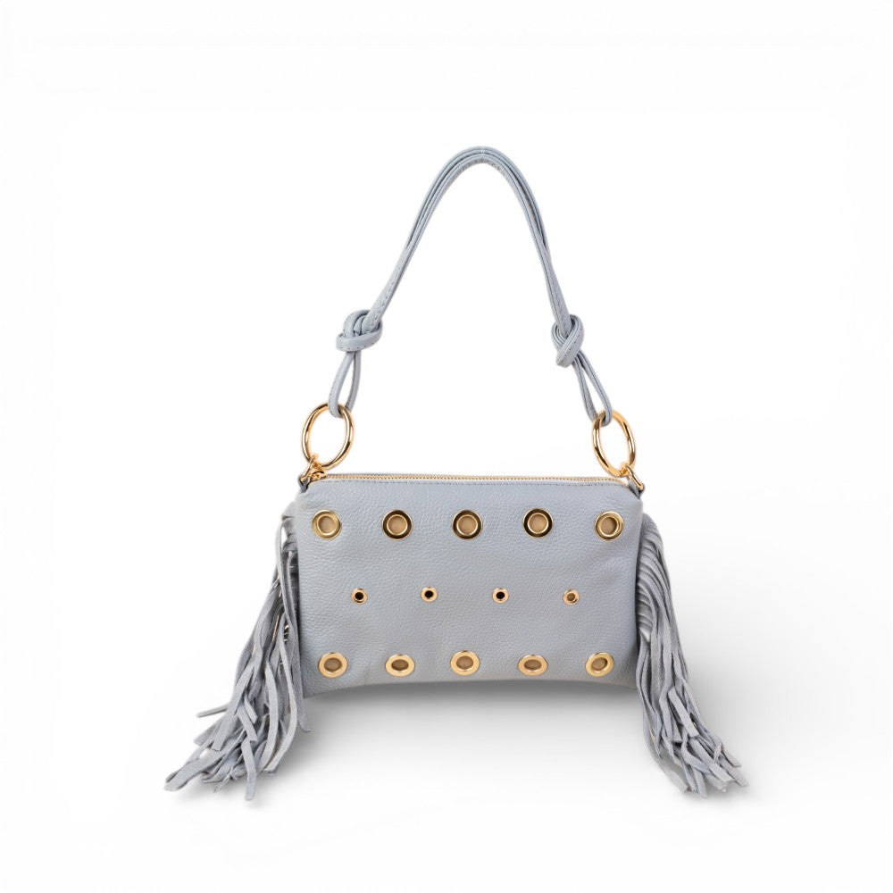 BORSA POCHETTE CON BORCHIE FRANGE LATERALI E TRACOLLA