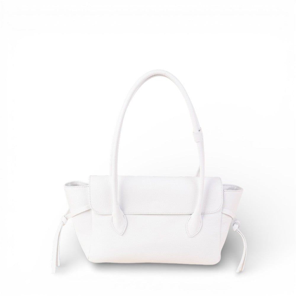 BORSA A SPALLA RETTANGOLARE CON LACCI LATERALI E PATTINA