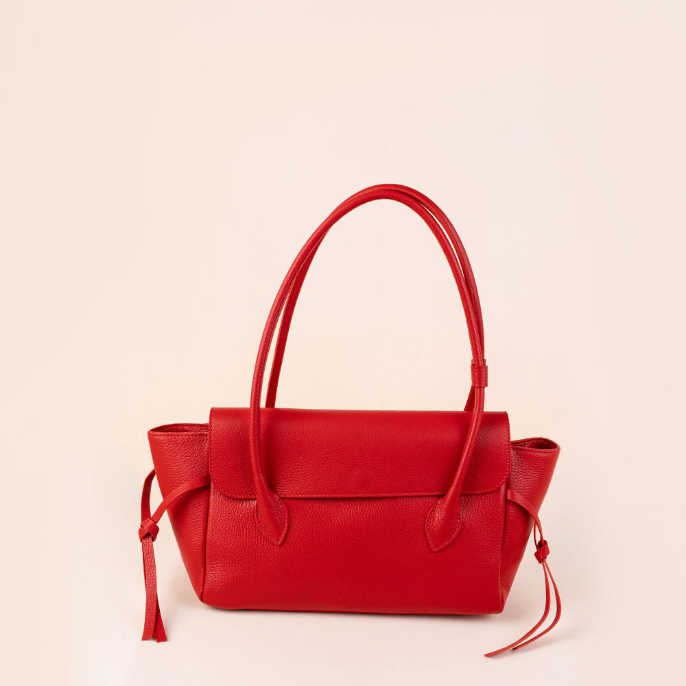 BORSA A SPALLA RETTANGOLARE CON LACCI LATERALI E PATTINA