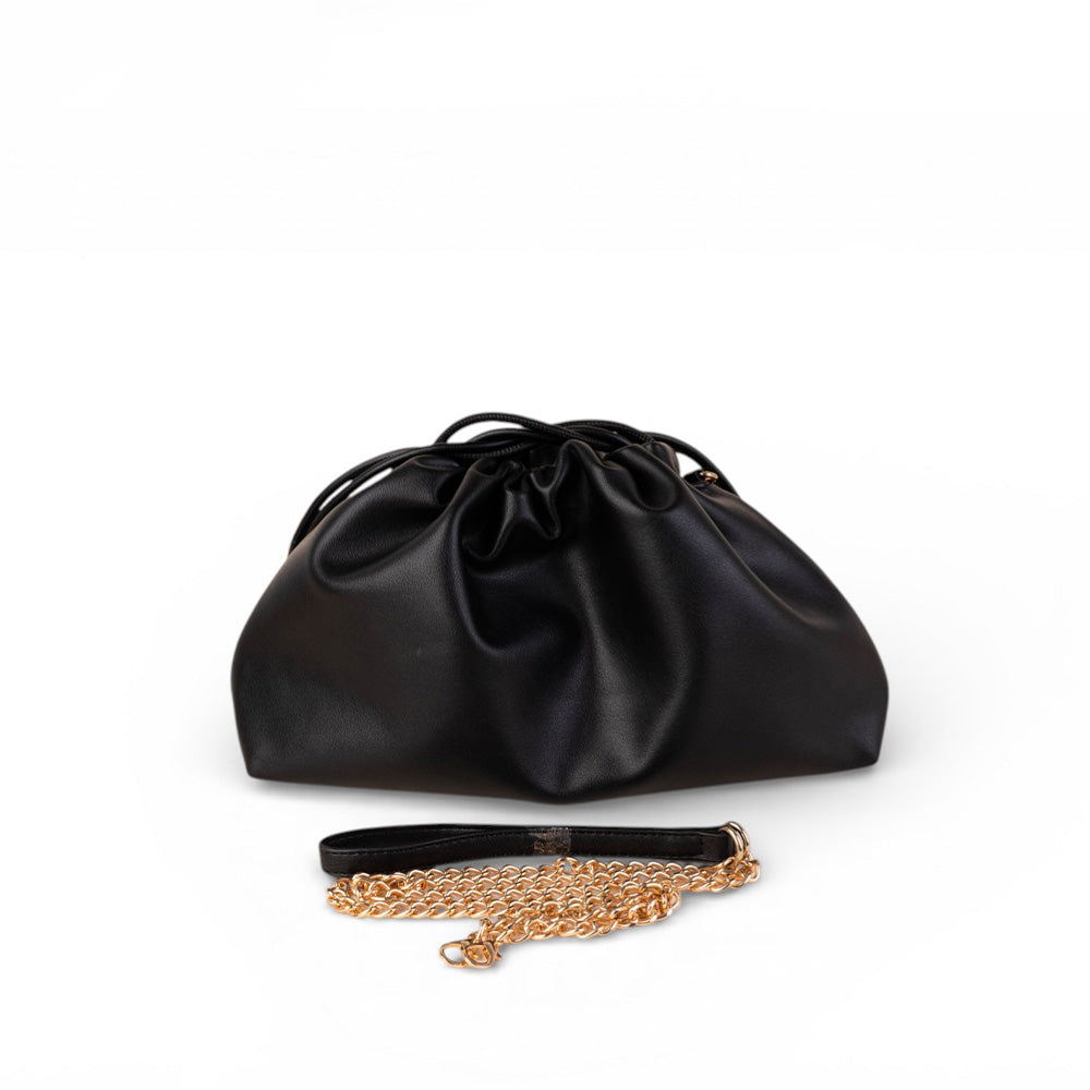 BORSA ARRICCIATA CON LACCI E DOPPIA TRACOLLA A CATENA