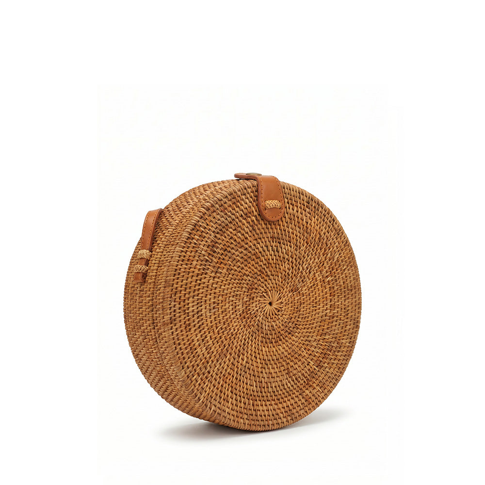 BORSA A MANO IN RATTAN ROTONDA CON CHIUSURA A BOTTONE