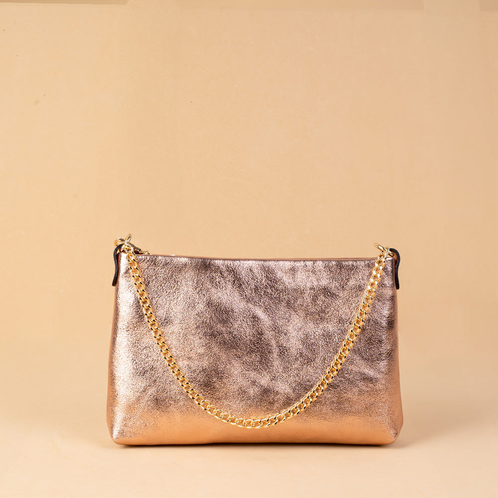 BORSA POCHETTE CLASSICA CON CHIUSURA A ZIP E MANICO A CATENA