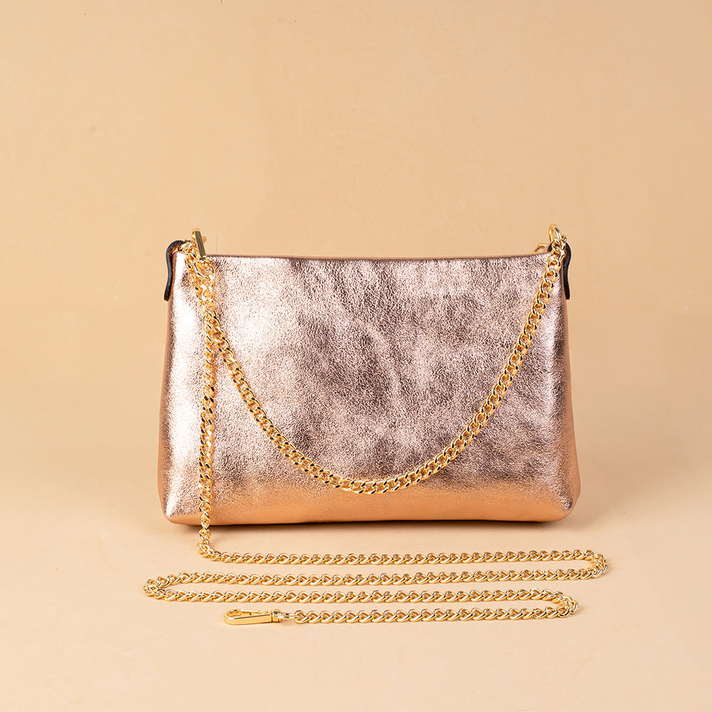 BORSA POCHETTE CLASSICA CON CHIUSURA A ZIP E MANICO A CATENA