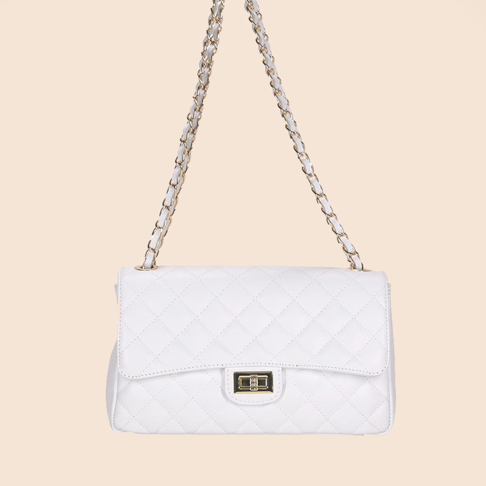 BORSA SPALLA MODELLO TRAPUNTA CON CHIUSURA A GIRELLO E TRACOLLA A CATENA