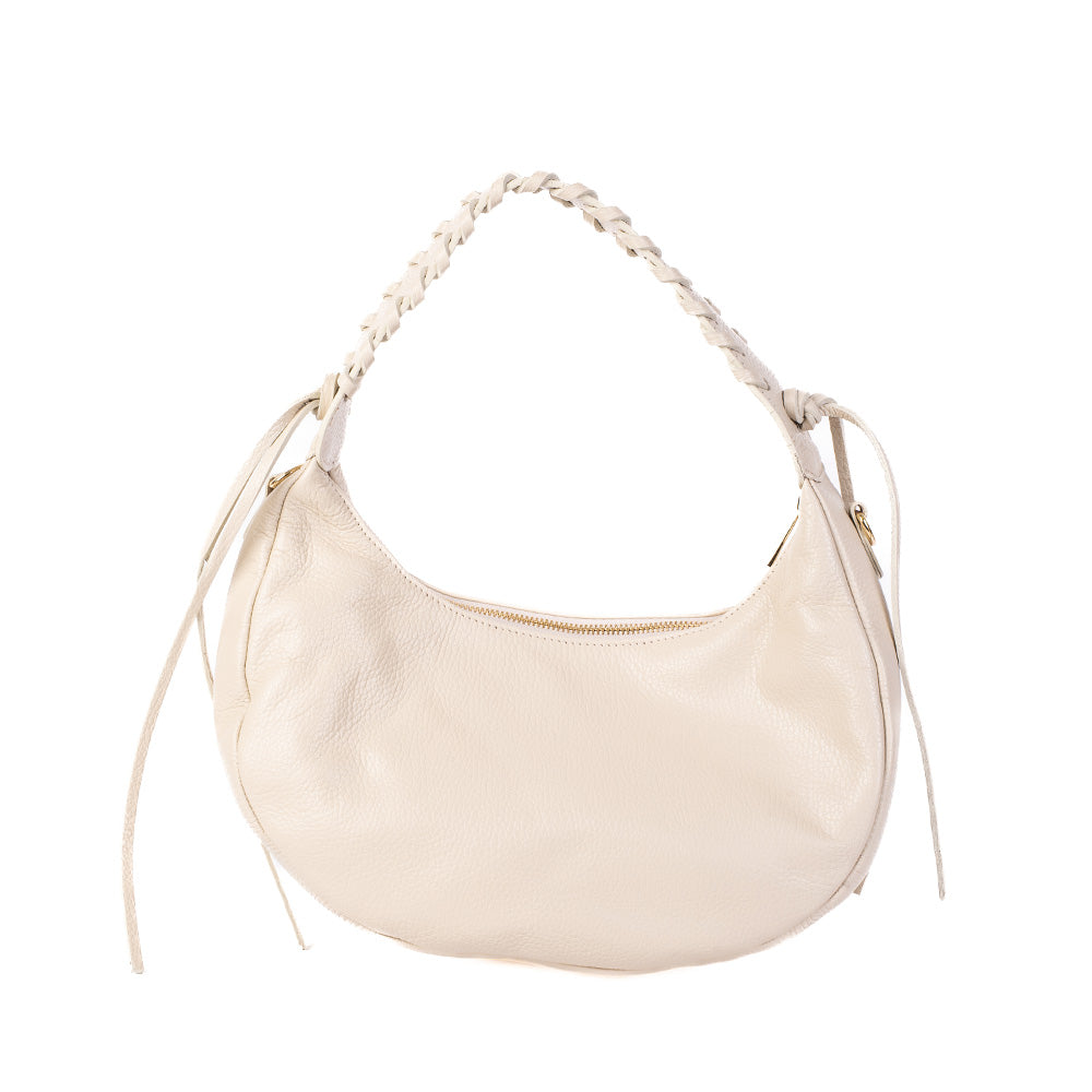 HALF MOON SHOULDER BAG WITH BRAIDED HANDLE