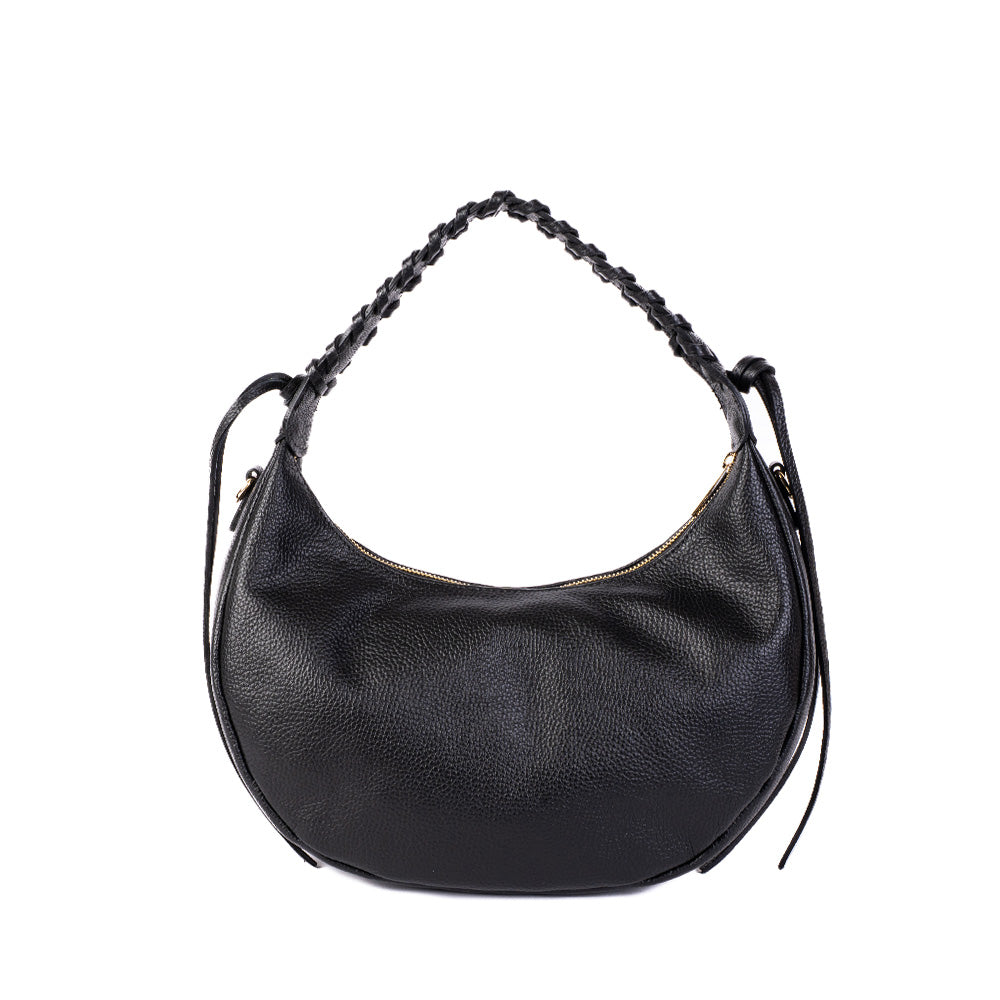 HALF MOON SHOULDER BAG WITH BRAIDED HANDLE
