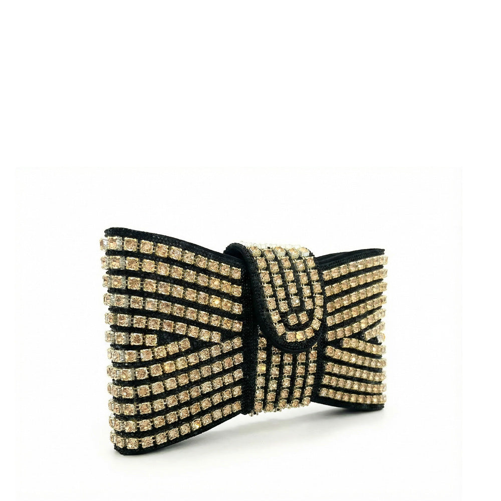 BORSA POCHETTE CON STRASS A FIOCCO