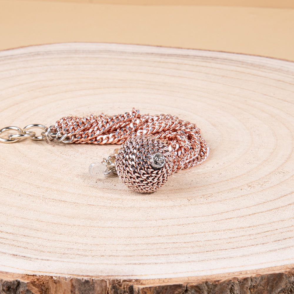 BRACCIALE MORBIDO MULTIFILO CON SFERA RIVESTITA DI CATENE PENDENTE
