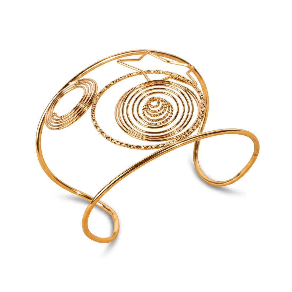 RIGID BAND BRACELET WITH SPIRALS AND A STAR