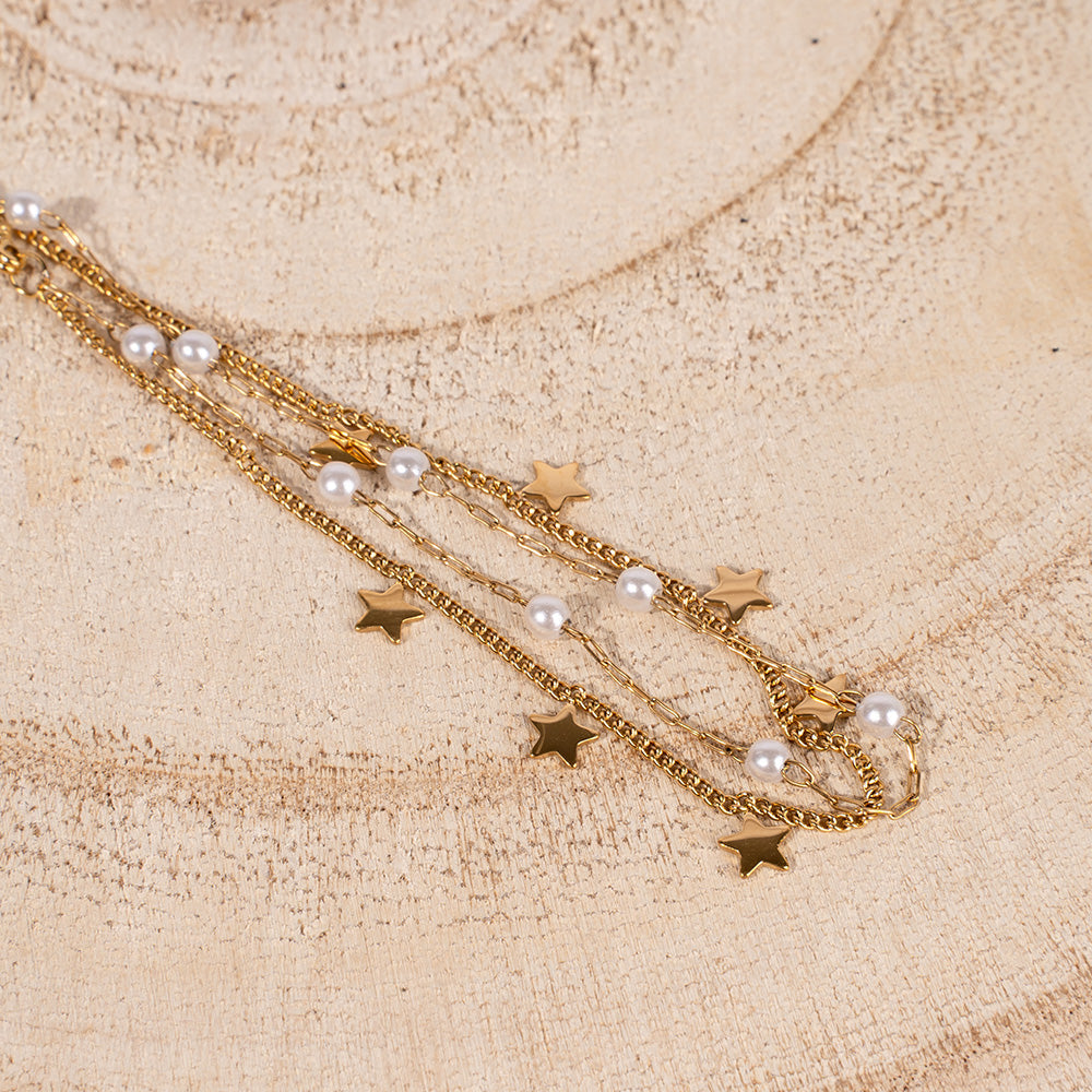 DOUBLE BRACELET WITH STARS AND PEARLS