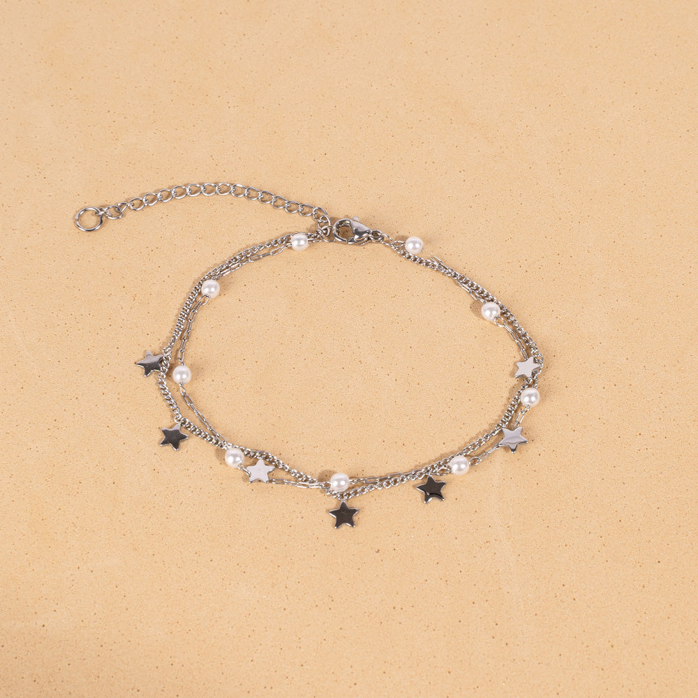 DOUBLE BRACELET WITH STARS AND PEARLS