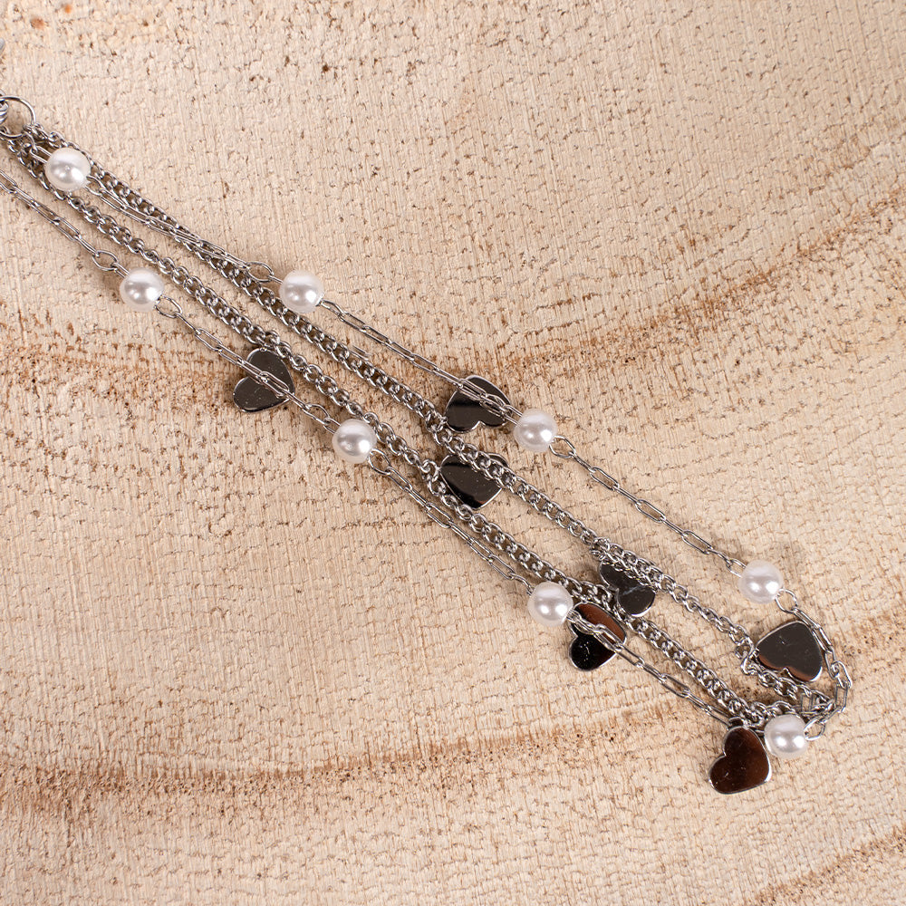 DOUBLE BRACELET WITH HEARTS AND PEARLS