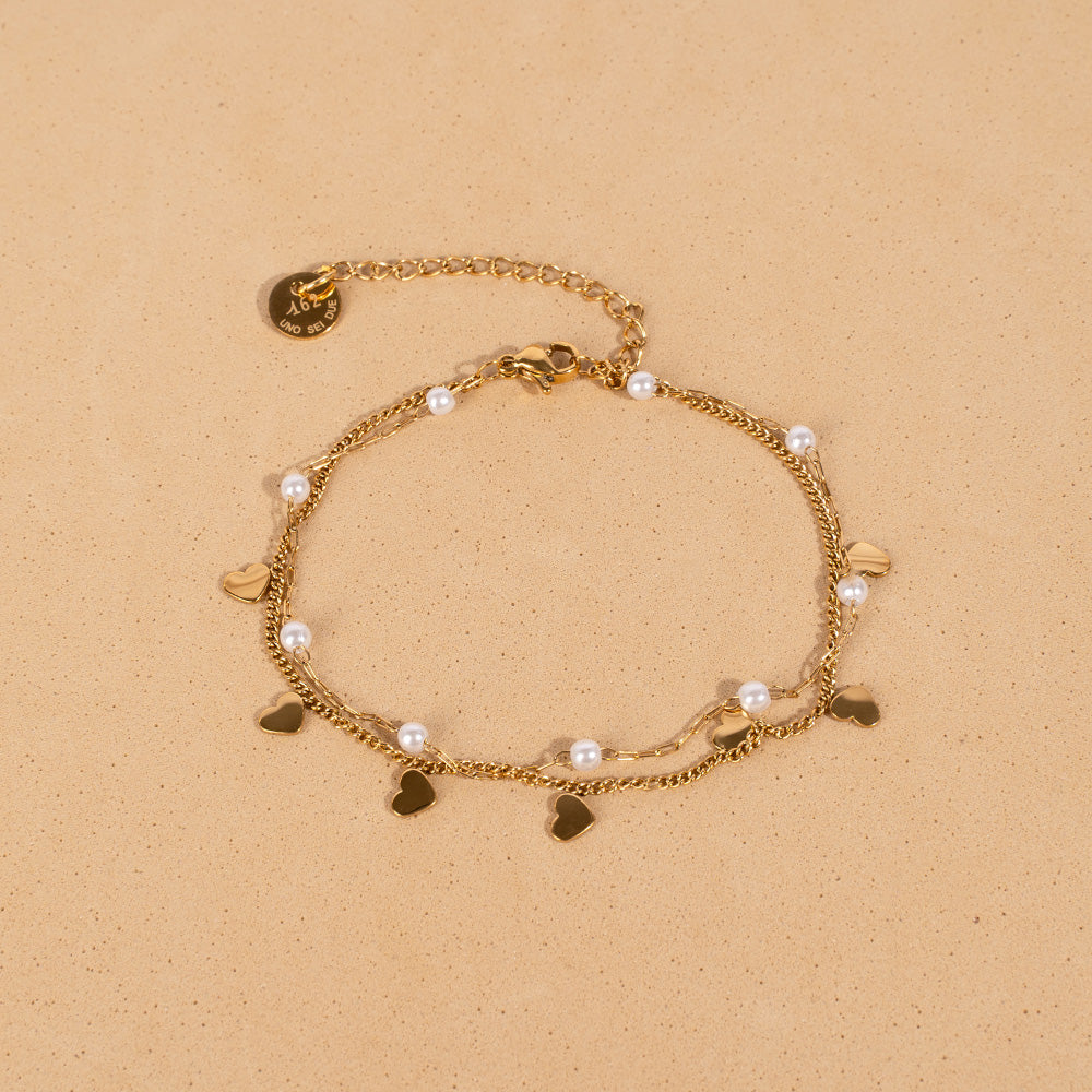DOUBLE BRACELET WITH HEARTS AND PEARLS