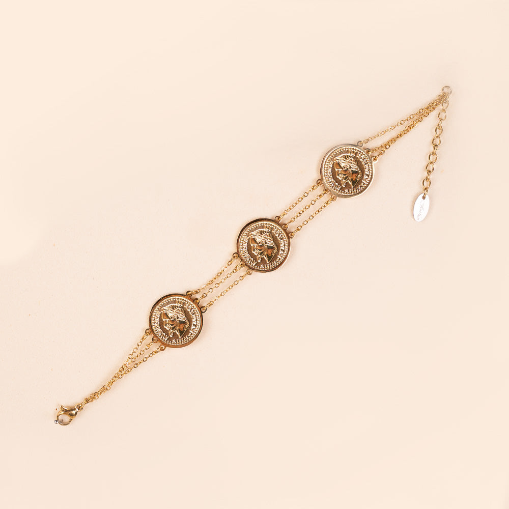 BRACCIALE CON TRE CATENE E TRE MONETE UGUALI