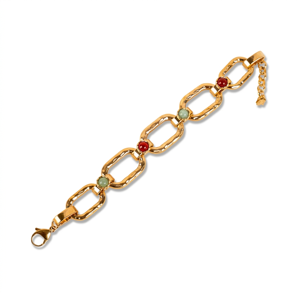 BRACCIALE CON MAGLIE MARTELLATE E PIETRE