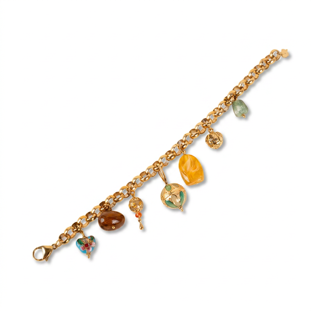 BRACELET WITH VARIOUS PENDANTS AND STONES