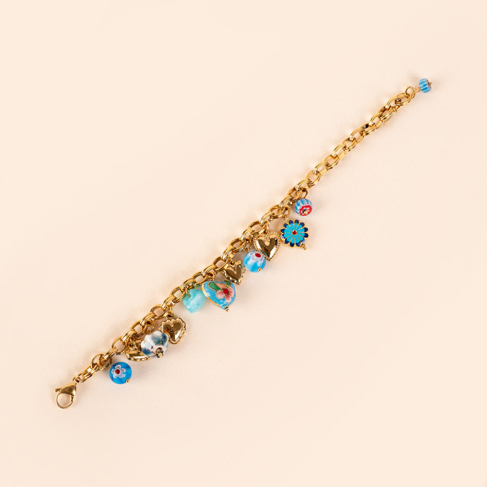 BRACCIALE CON CIONDOLI VARI FIORI E PIETRE
