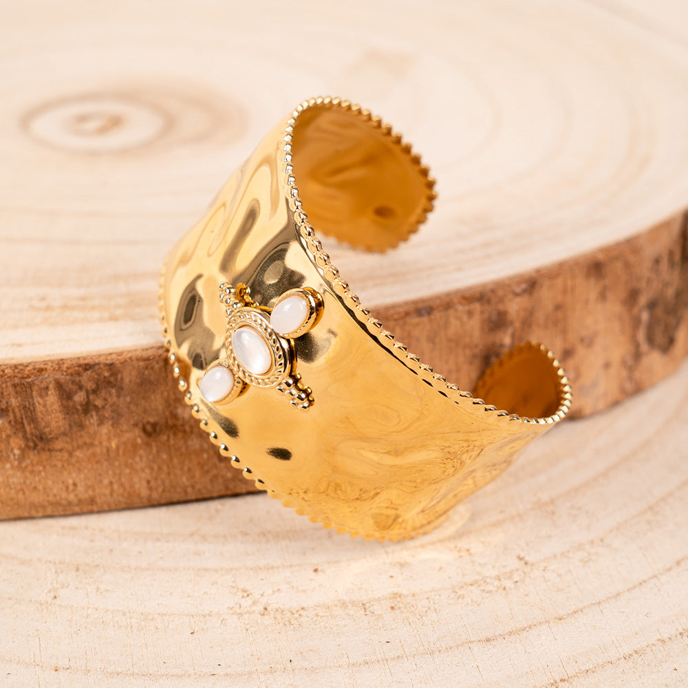 BRACCIALE RIGIDO MARTELLATO SPESSO CON PARTICOLARE IN PIETRE