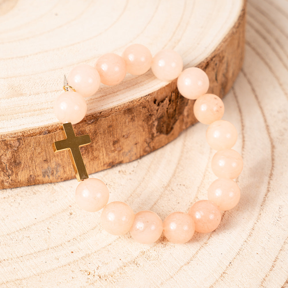 BRACCIALE ELASTICO CON PIETRE COLORATE E CROCE TRASVERSALE