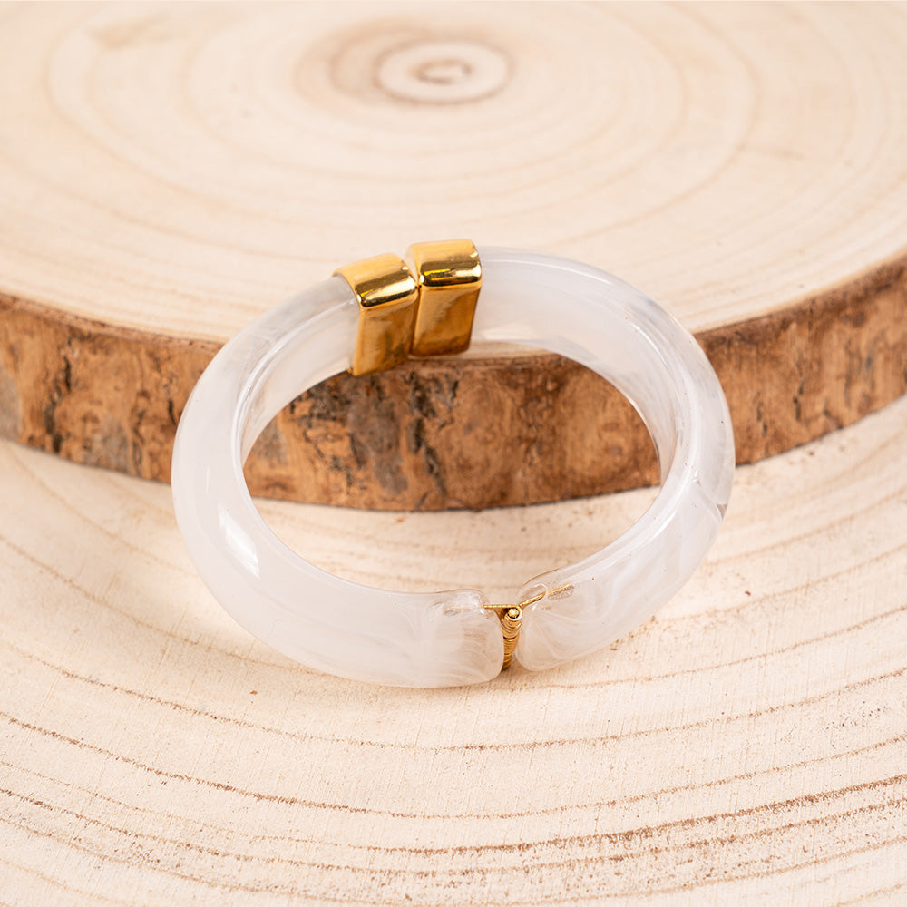 BRACCIALE RIGIDO IN RESINA MARMORIZZATA CON CHIUSURA A MOLLA