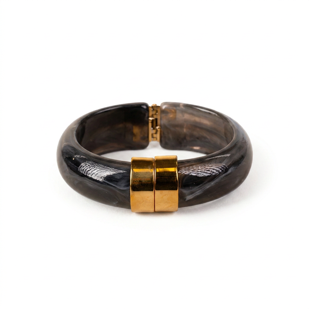 MARBLED RESIN RIGID BRACELET WITH SPRING CLASP