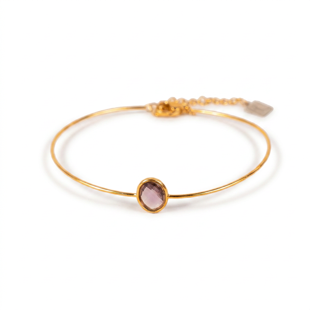 BRACCIALE RIGIDO FINO CON PIETRA OVALE CENTRALE