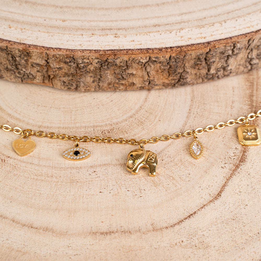 BRACCIALE CON CHARM FISSI CON STRASS