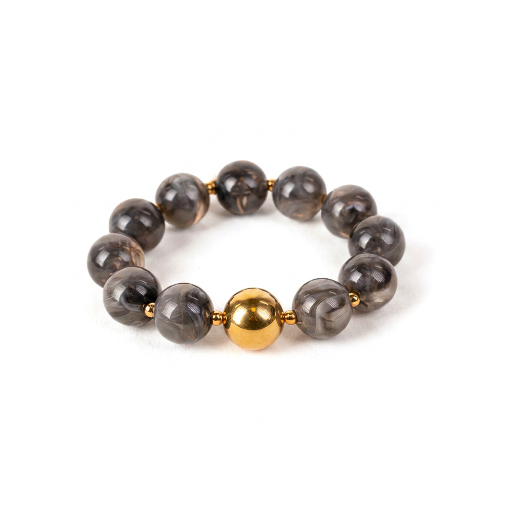 BRACCIALE ELASTICO CON SFERE MARMOREE E METALLICHE