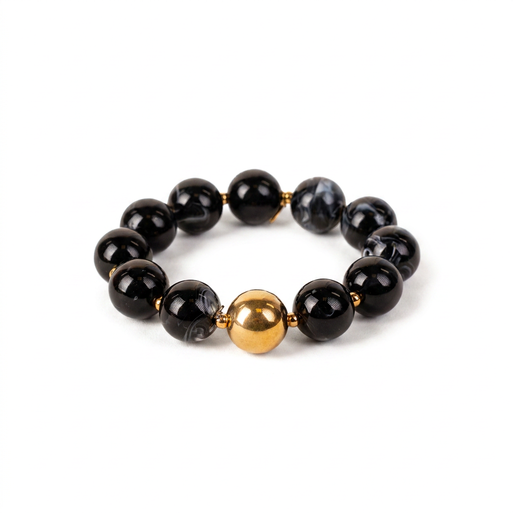 BRACCIALE ELASTICO CON SFERE MARMOREE E METALLICHE