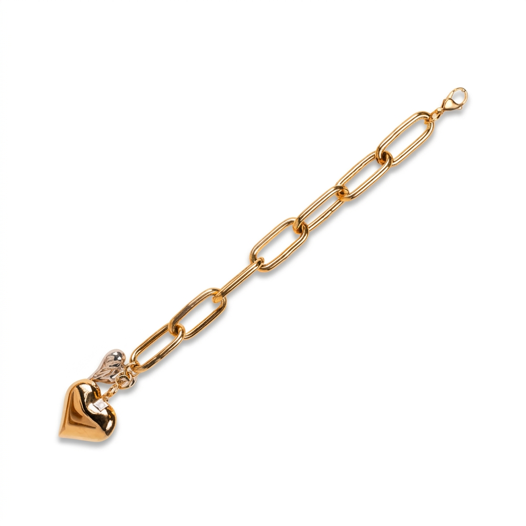 BRACCIALE A CATENA ALLUNGATA CON CUORI A CONTRASTO