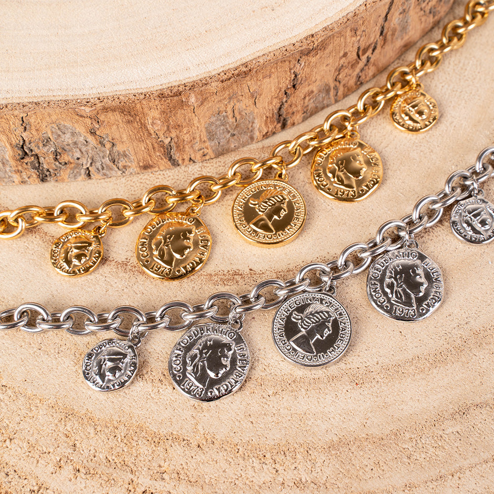BRACCIALE A CATENA CON MONETE PENDENTI
