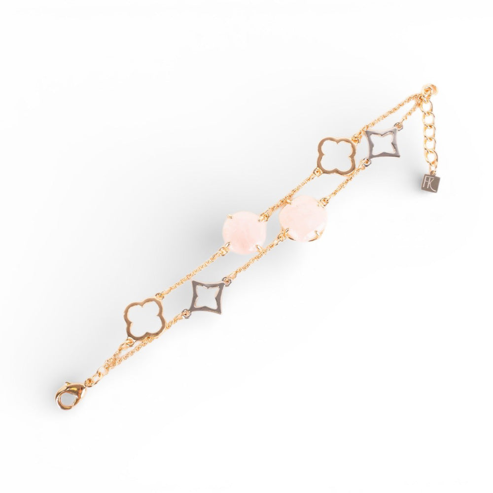 BRACCIALE A DUE FILI CON PIETRE E QUADRIFOGLI