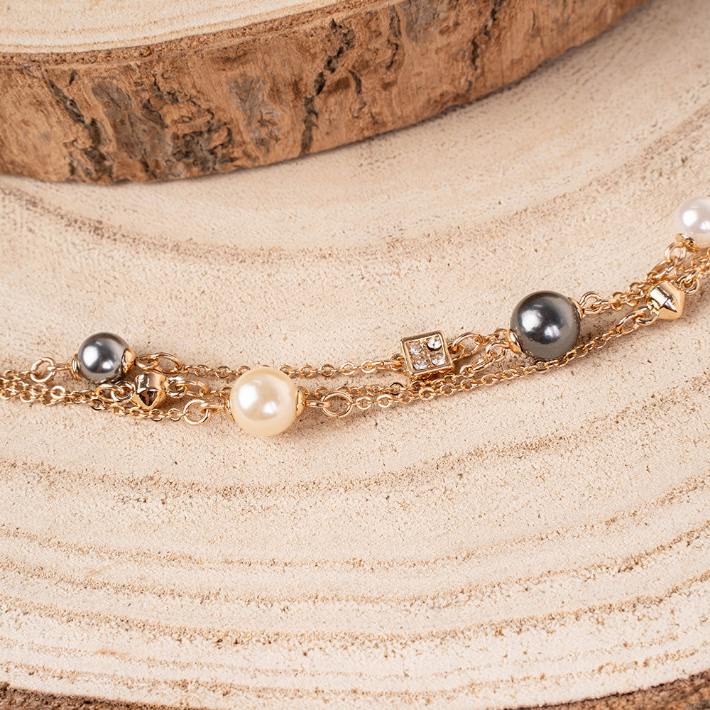 BRACCIALE MULTIFILO CON PERLE E STRASS