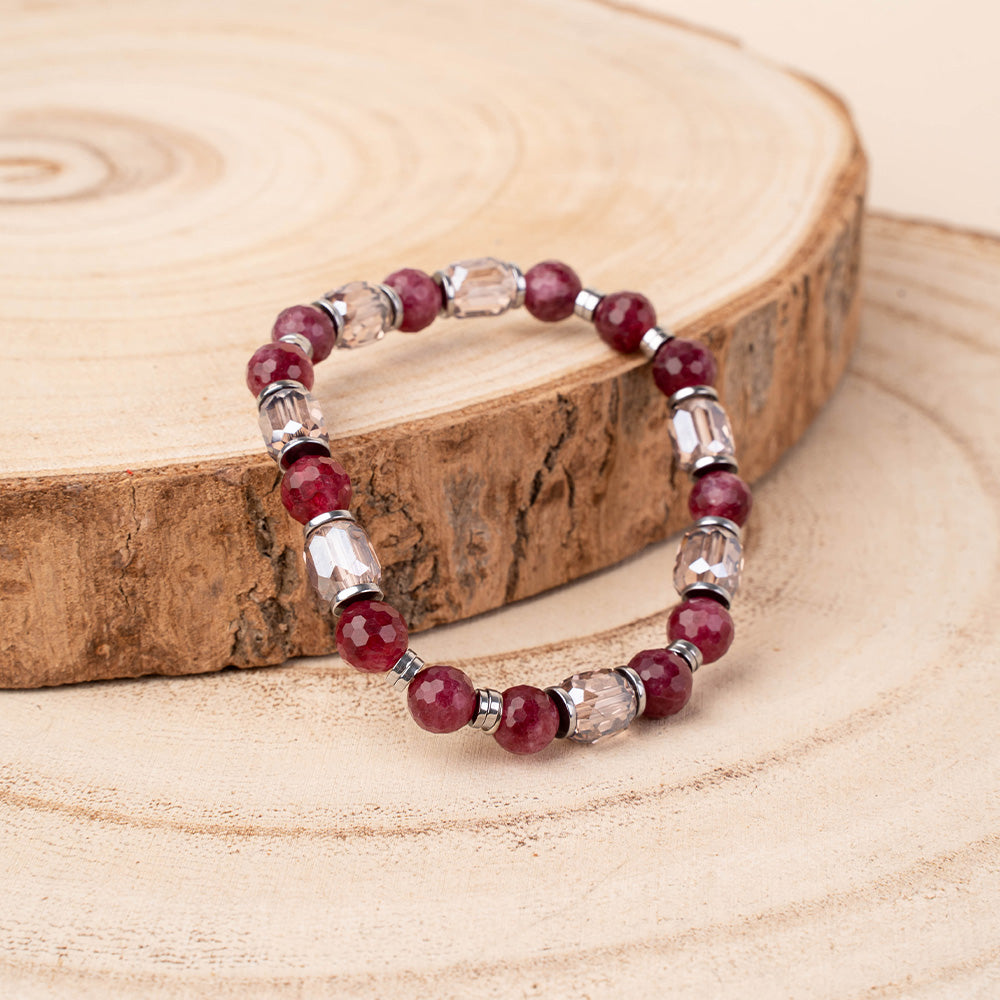 BRACCIALE ELASTICO CON SFERE SFACCETTATE E CILINDRI