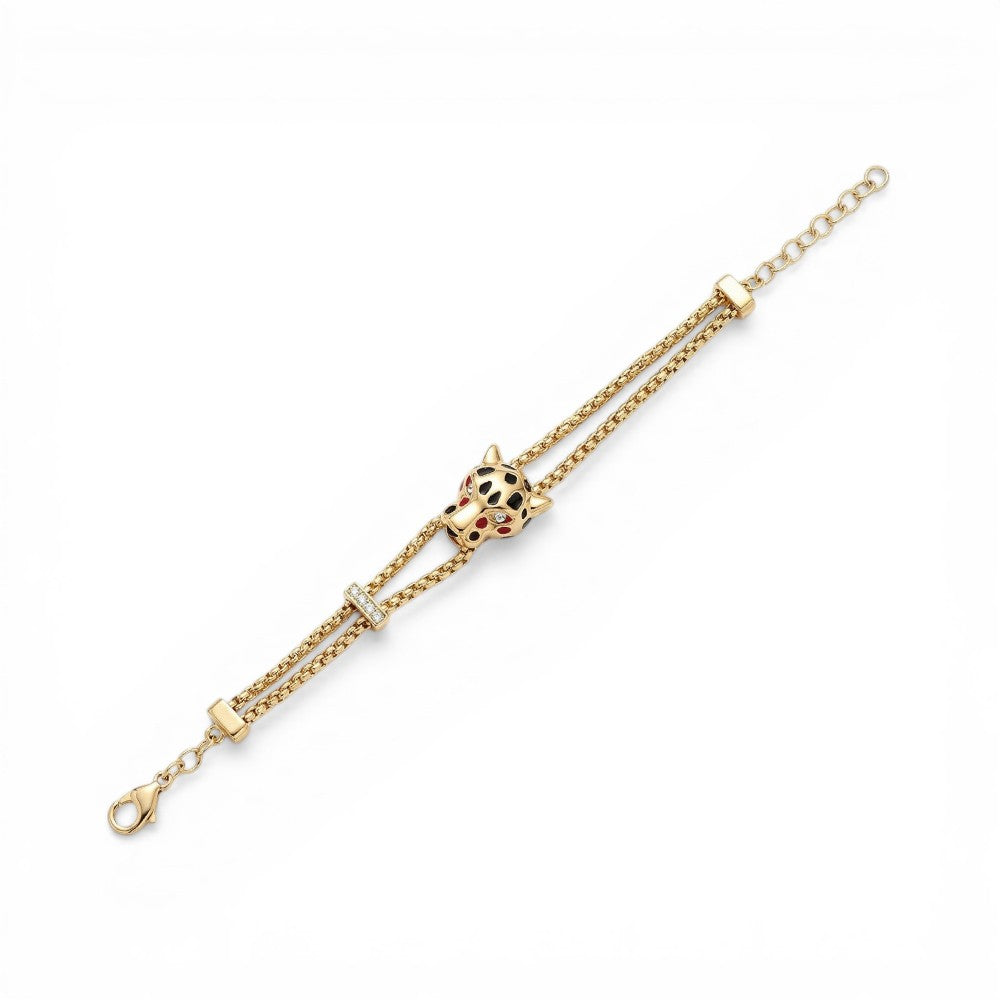 BRACCIALE A DUE FILI CON TESTA DI LEOPARDO CENTRALE
