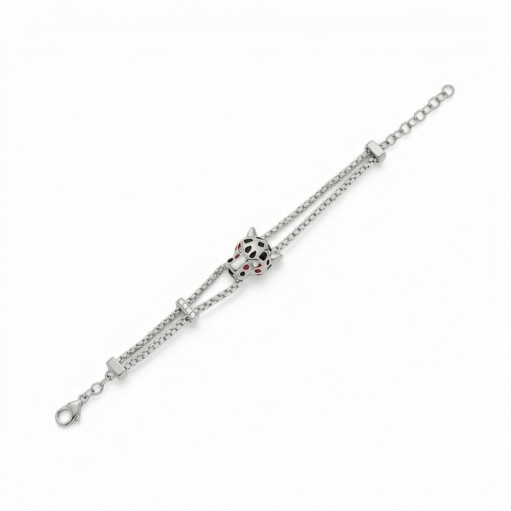 BRACCIALE A DUE FILI CON TESTA DI LEOPARDO CENTRALE