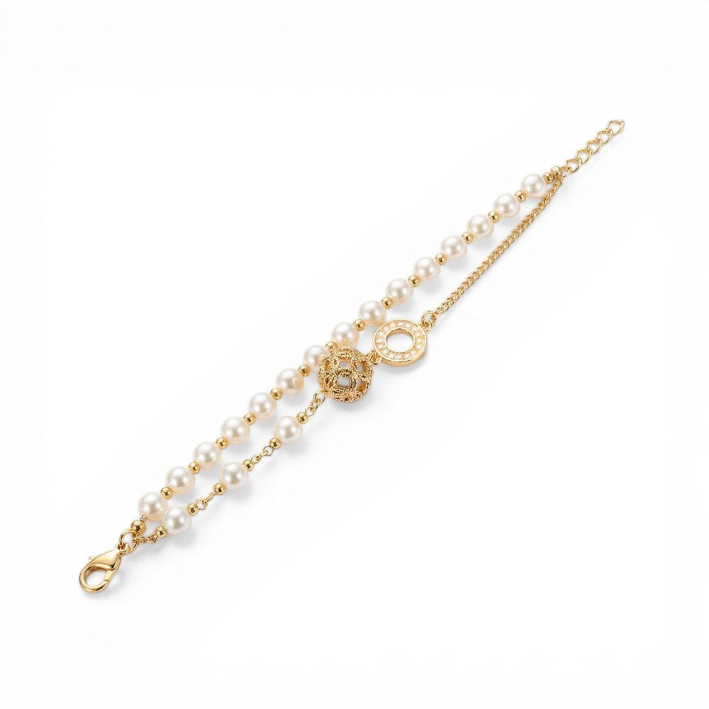 BRACCIALE A DUE FILE CON PERLE CATENA E ELEMENTI LAVORATI