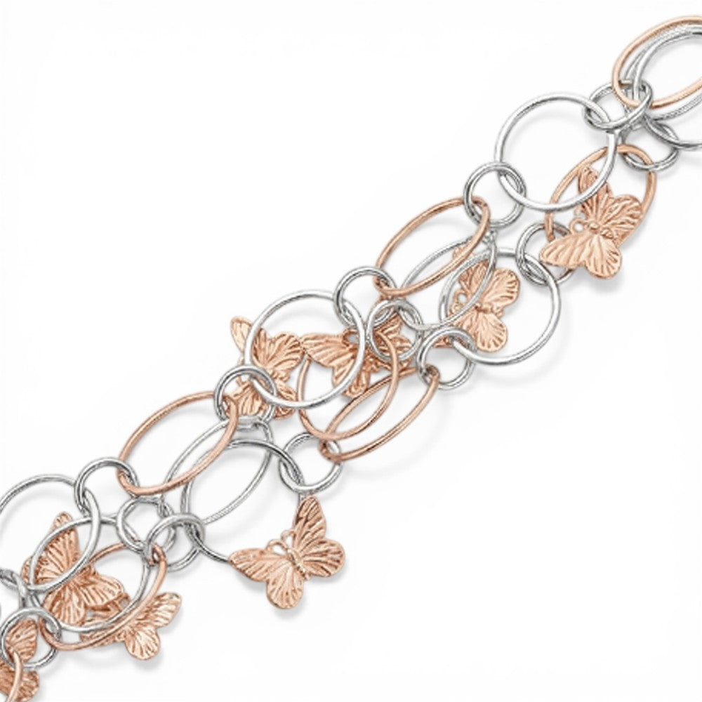 BRACCIALE A PIU' FILE DI ANELLI OVALI CON FARFALLE INTAGLIATE