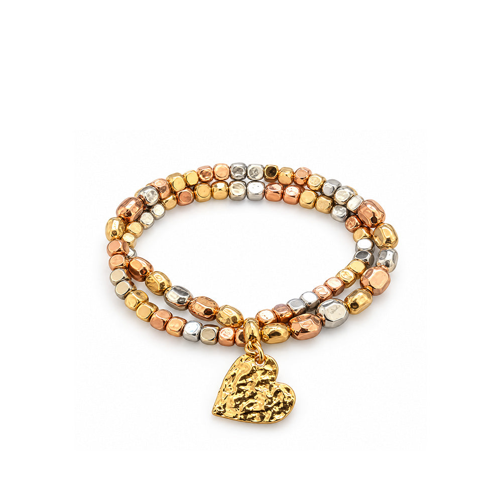 BRACCIALE CON PERLINE QUADRATE ED CON PENDENTE A FORMA DI CUORE