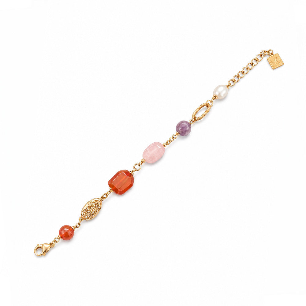 BRACCIALE CON PIETRE, PERLE E INSERTI IN METALLO