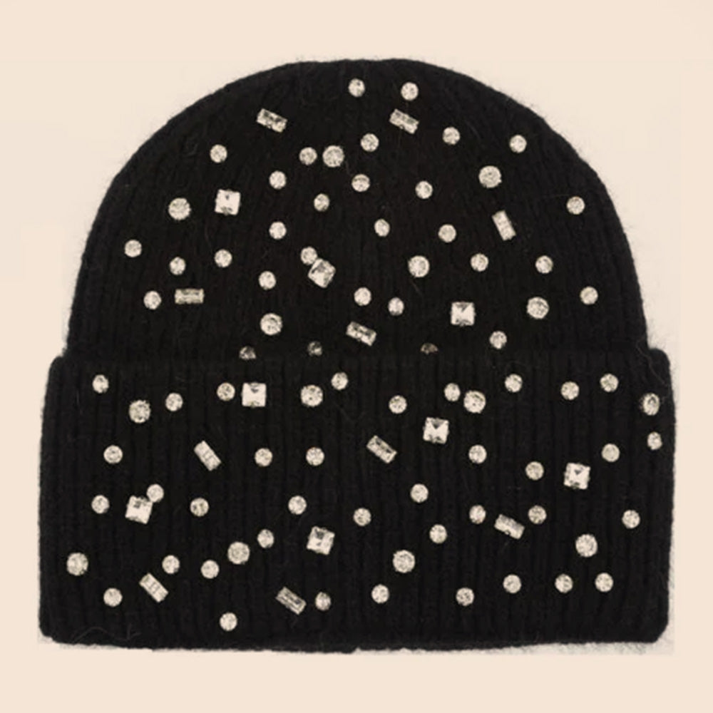 CAPPELLO A CUFFIA CON RISVOLTO E STRASS SUL FRONTE
