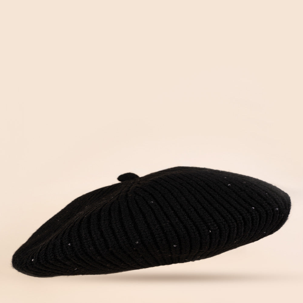 CAPPELLO MODELLO BASCO IN MAGLIA CON MICRO PAILLETES TONO SU TONO