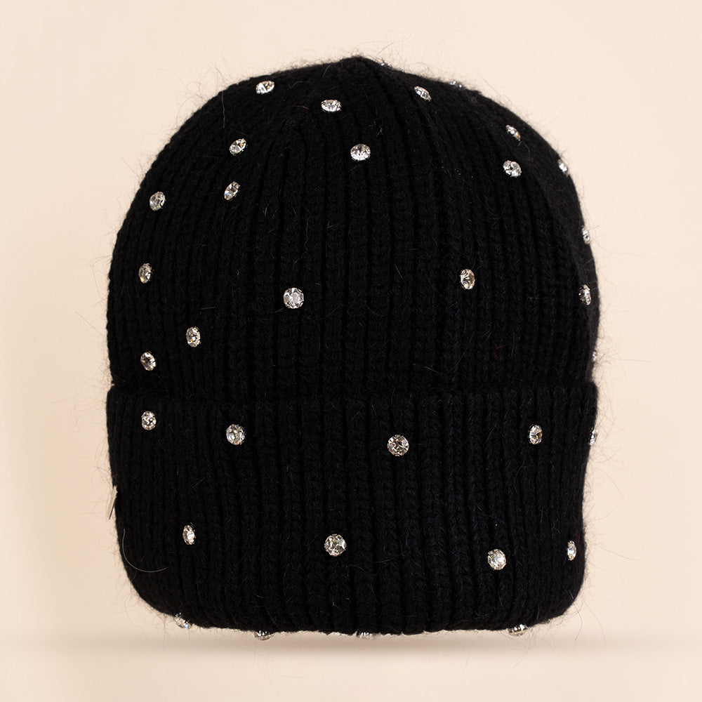 CAPPELLO A CUFFIA CON RISVOLTO CON STRASS GRANDI