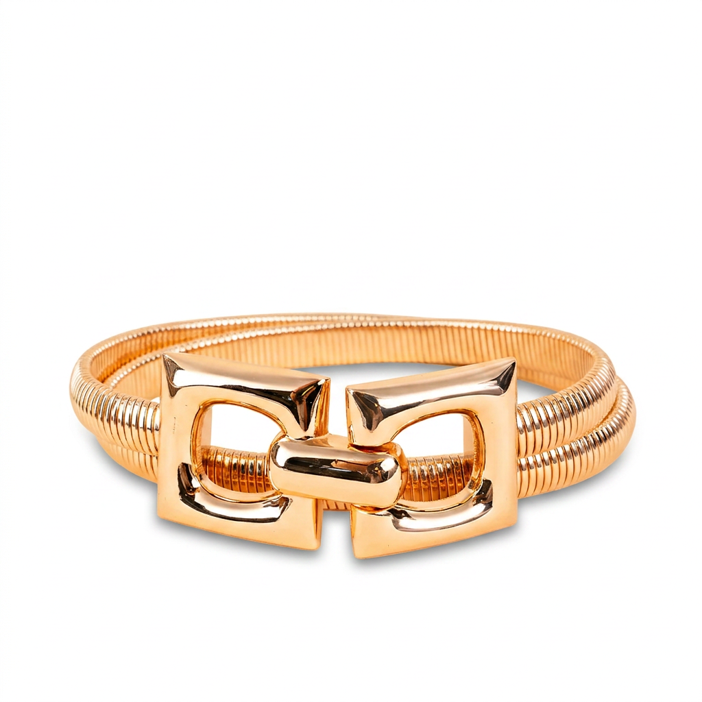 METAL BELT WITH LOCKING CLOSURE ON DOUBLE BUCKLE