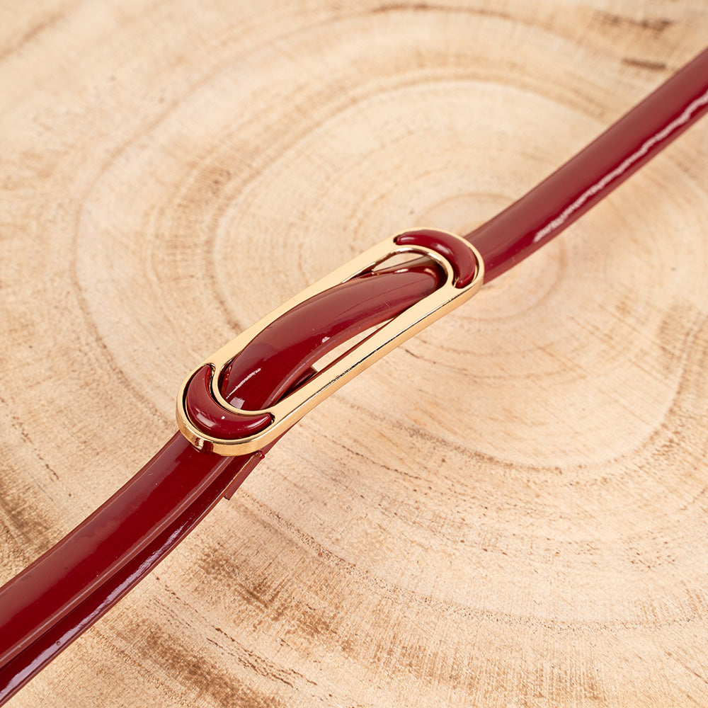 CINTURA FINA LUCIDA SENZA BUCHI CON FIBBIA ALLUNGATA