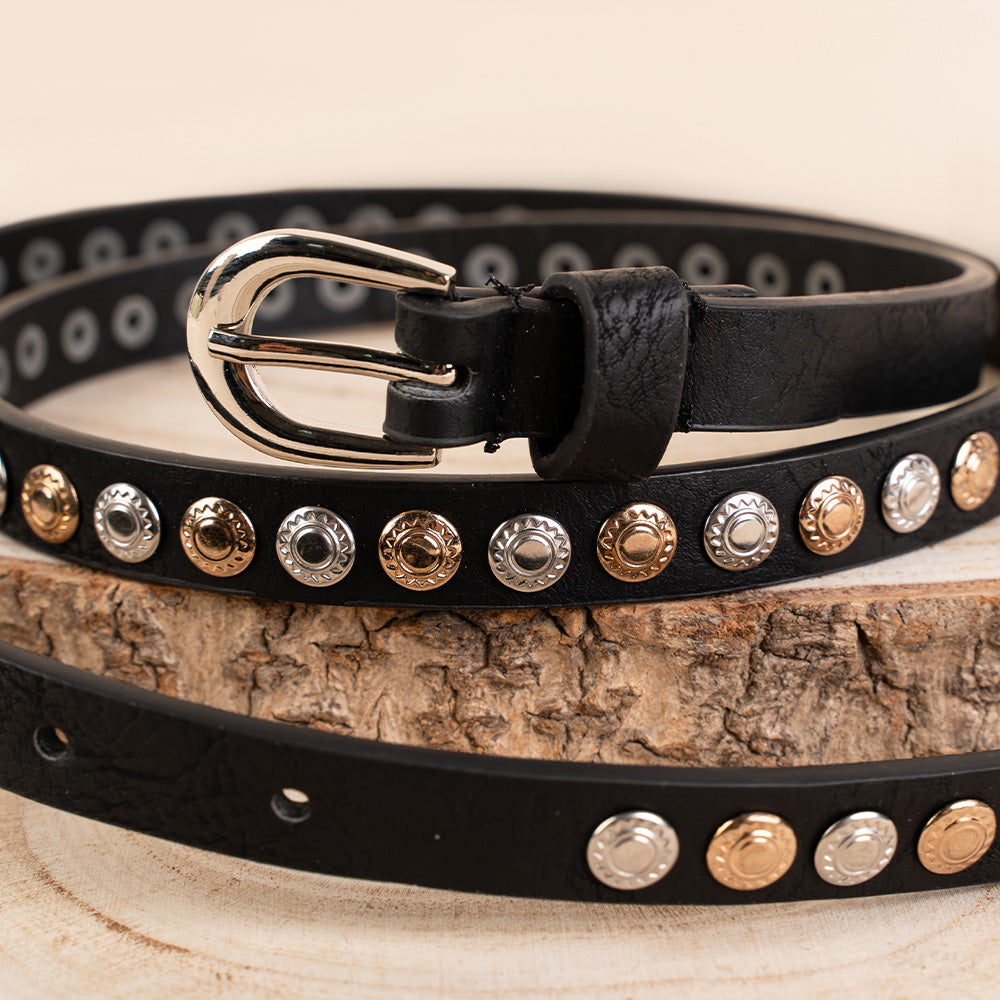 CINTURA FINA CON BORCHIE LAVORATE MULTICOLOR