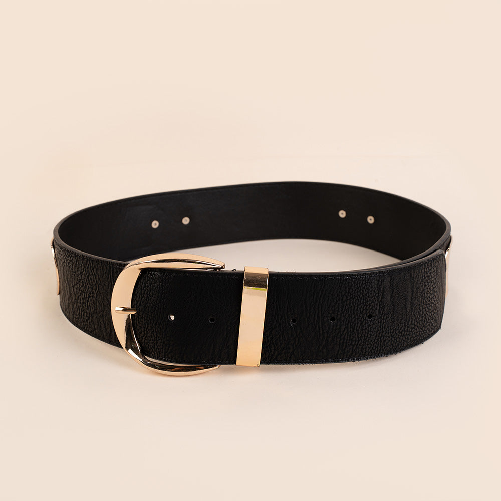 CINTURA SPESSA CON FIBBIA GRANDE E PLACCHE METALLICHE